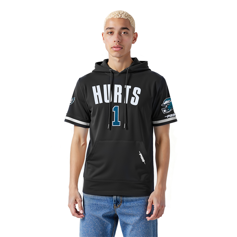 NFL PHILADELPHIA EAGLES JALEN HURTS #1 CLASSIC PNN MEN'S S/S HOODIE (BLACK)