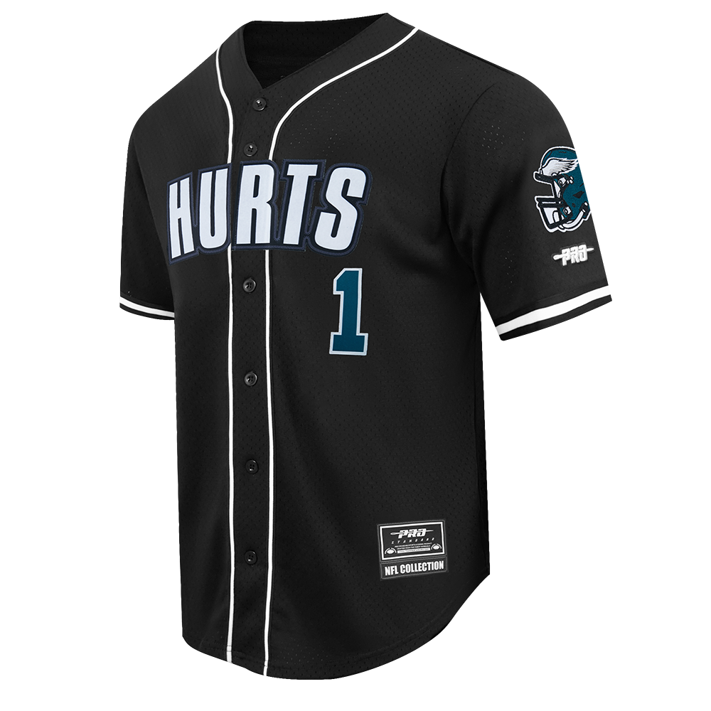 NFL PHILADELPHIA EAGLES JALEN HURTS #1 CLASSIC MESH PNN CHEMISE BOUTONNÉE EN FILET POUR HOMME (NOIR)