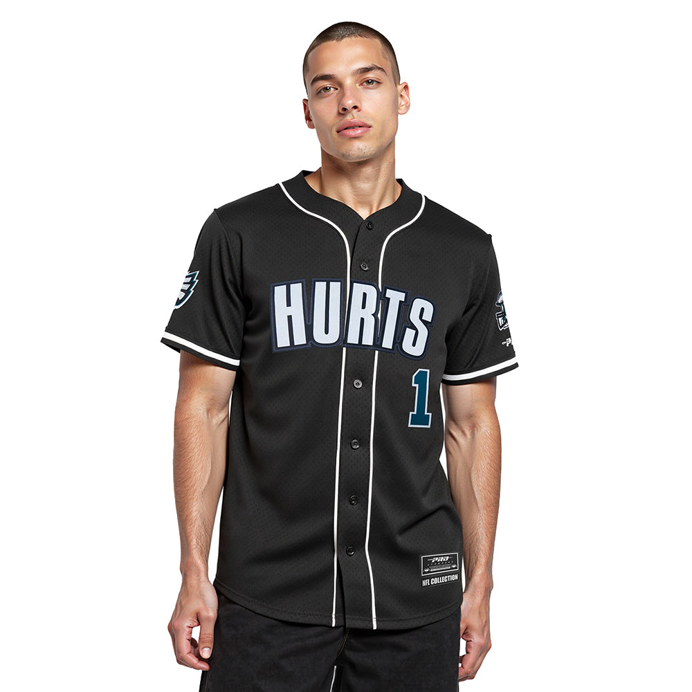 NFL PHILADELPHIA EAGLES JALEN HURTS #1 CLASSIC MESH PNN CHEMISE BOUTONNÉE EN FILET POUR HOMME (NOIR)