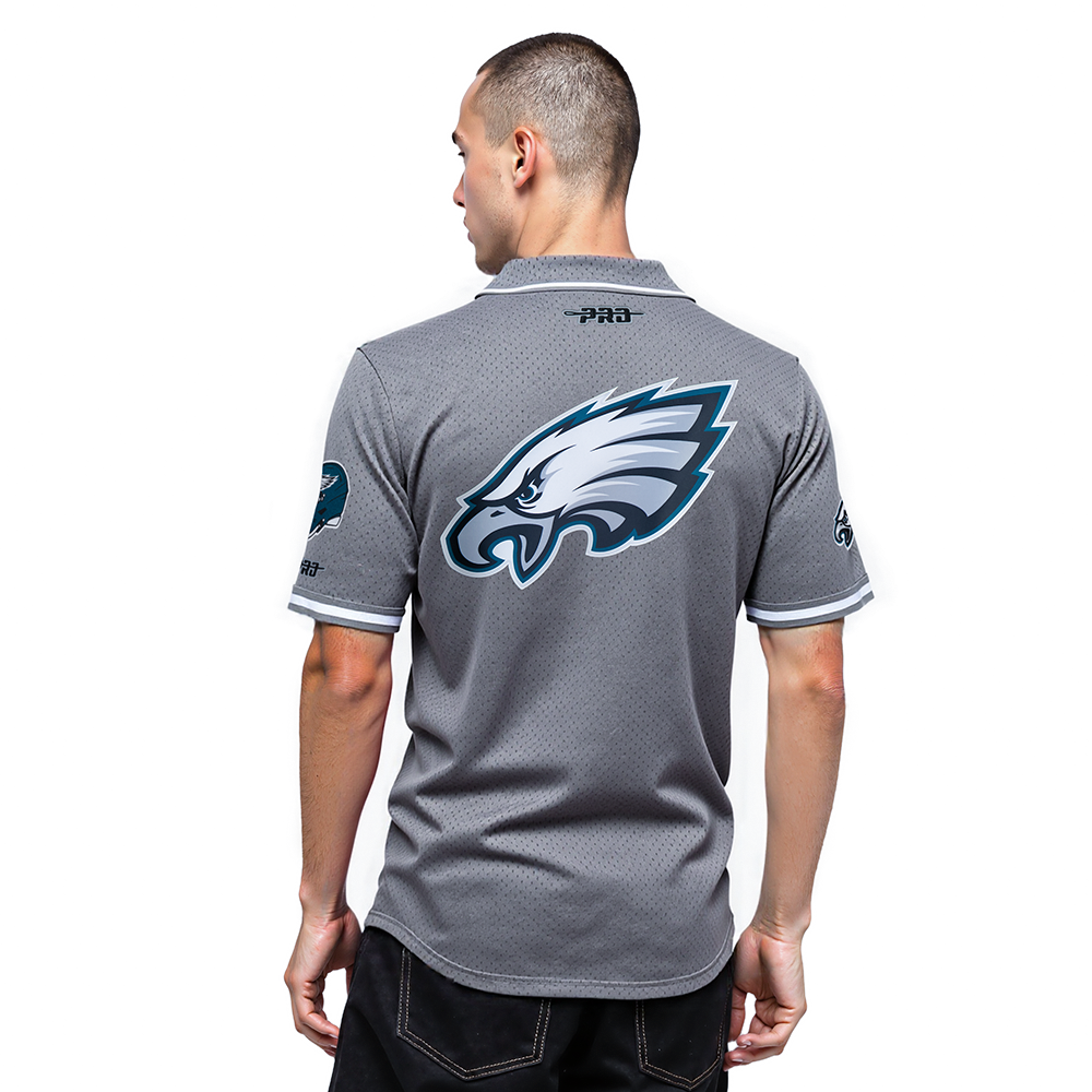 NFL PHILADELPHIA EAGLES JALEN HURTS #1 CLASSIC MESH PNN MEN'S MESH BUTTON DOWN SHIRT (Gray)