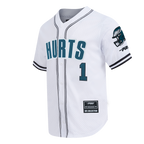 NFL PHILADELPHIA EAGLES JALEN HURTS #1 CLASSIC MESH PNN CHEMISE BOUTONNÉE EN FILET POUR HOMME (BLANC/NOIR/BLANC)