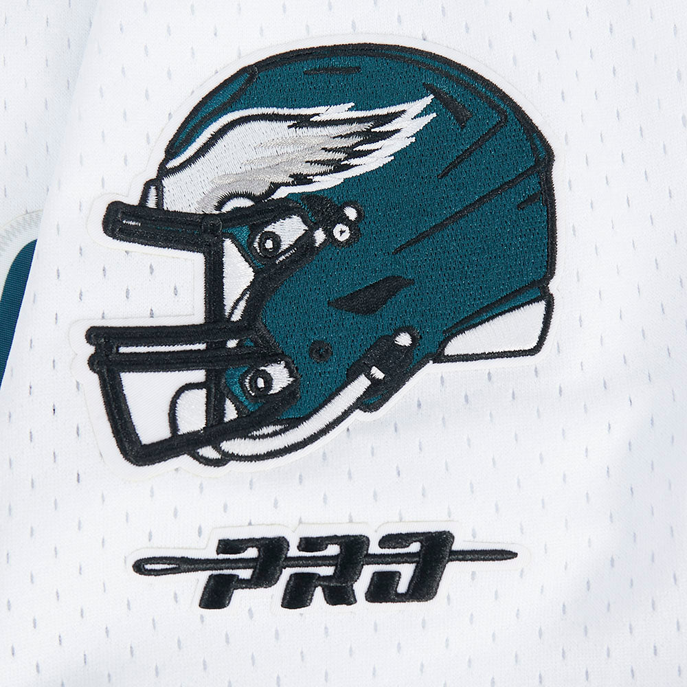 NFL PHILADELPHIA EAGLES JALEN HURTS #1 CLASSIC MESH PNN CHEMISE BOUTONNÉE EN FILET POUR HOMME (BLANC/NOIR/BLANC)