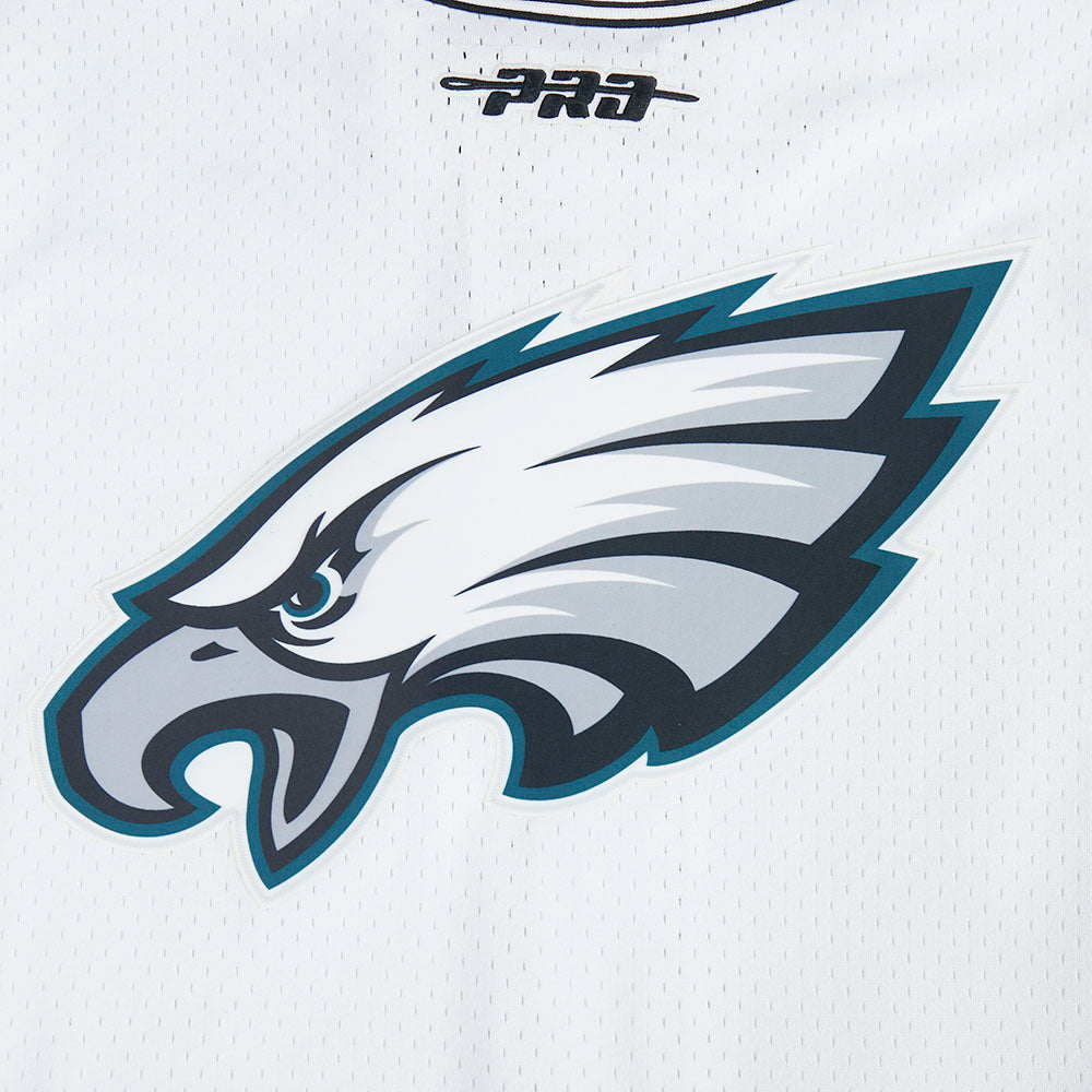 NFL PHILADELPHIA EAGLES JALEN HURTS #1 CLASSIC MESH PNN CHEMISE BOUTONNÉE EN FILET POUR HOMME (BLANC/NOIR/BLANC)