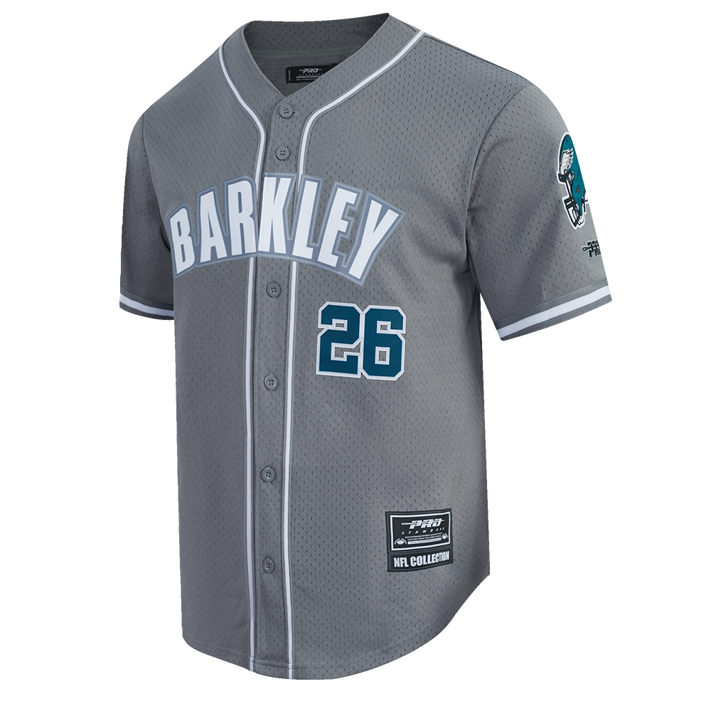 NFL PHILADELPHIA EAGLES SAQUON BARKLEY #26 CLASSIC MESH PNN MEN'S MESH BUTTON DOWN SHIRT (Gray)