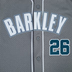 NFL PHILADELPHIA EAGLES SAQUON BARKLEY #26 CLASSIC MESH PNN MEN'S MESH BUTTON DOWN SHIRT (Gray)