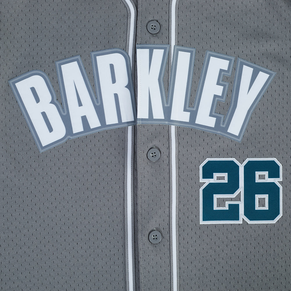 NFL PHILADELPHIA EAGLES SAQUON BARKLEY #26 CLASSIC MESH PNN MEN'S MESH BUTTON DOWN SHIRT (Gray)