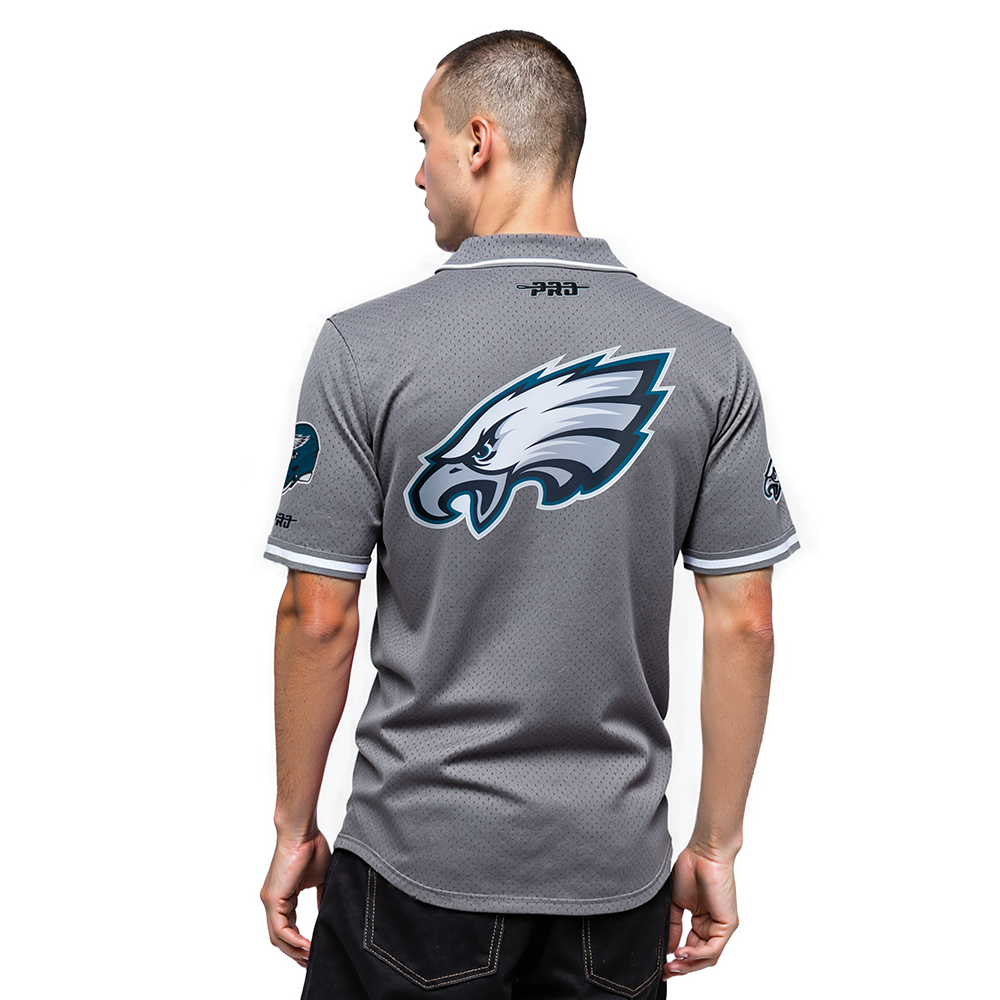 NFL PHILADELPHIA EAGLES SAQUON BARKLEY #26 CLASSIC MESH PNN MEN'S MESH BUTTON DOWN SHIRT (Gray)