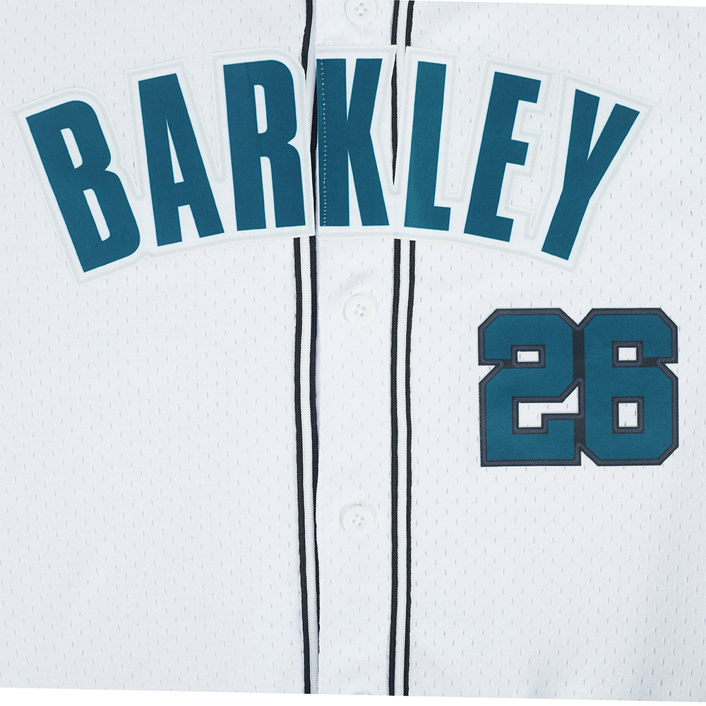 NFL PHILADELPHIA EAGLES SAQUON BARKLEY #26 CLASSIC MESH PNN CHEMISE BOUTONNÉE EN FILET POUR HOMME (BLANC/NOIR/BLANC)