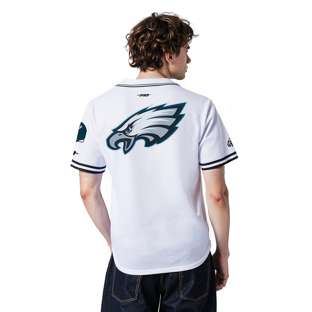 NFL PHILADELPHIA EAGLES SAQUON BARKLEY #26 CLASSIC MESH PNN MEN'S MESH BUTTON DOWN SHIRT (WHITE/BLACK/WHITE)