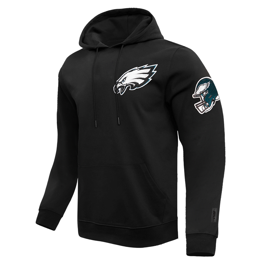 NFL PHILADELPHIA EAGLES CLASSIC CHENILLE MEN'S DOUBLE KNIT PULLOVER HOODIE (BLACK)