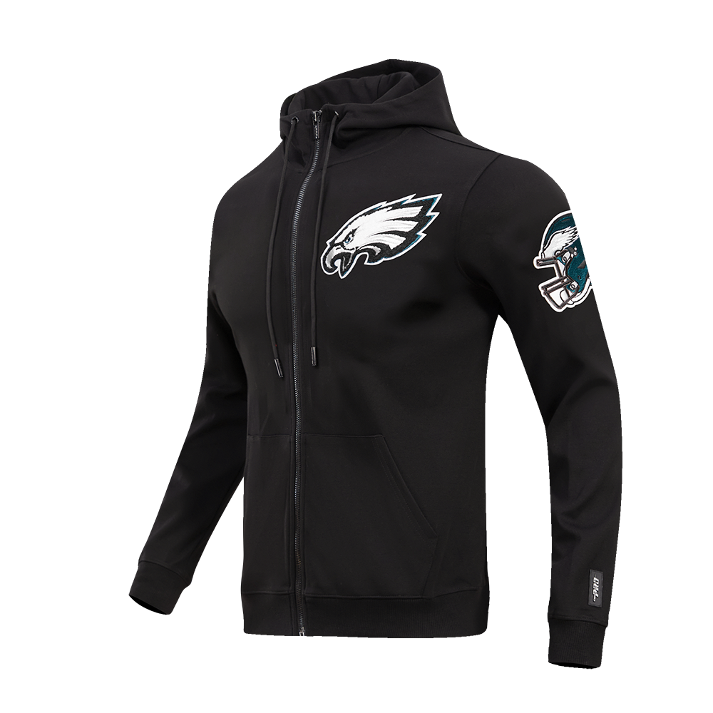 NFL PHILADELPHIA EAGLES CLASSIC CHENILLE MEN'S DOUBLE KNIT  FULL ZIP HOODIE (BLACK)