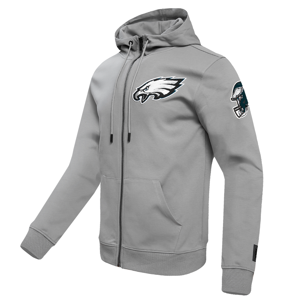 NFL PHILADELPHIA EAGLES CLASSIC CHENILLE MEN'S DOUBLE KNIT  FULL ZIP HOODIE (GRAY)