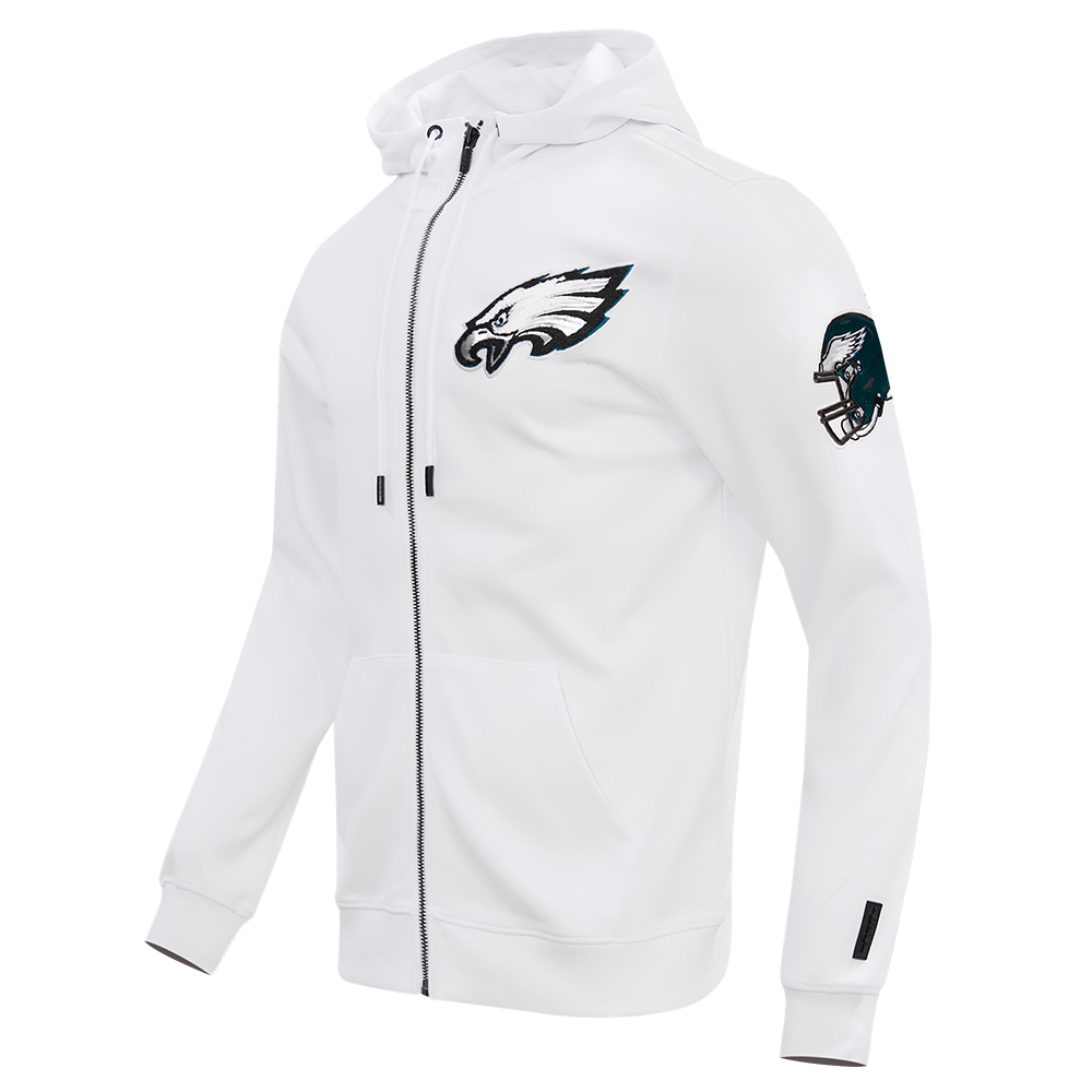 NFL PHILADELPHIA EAGLES CLASSIC CHENILLE MEN'S DOUBLE KNIT  FULL ZIP HOODIE (WHITE)