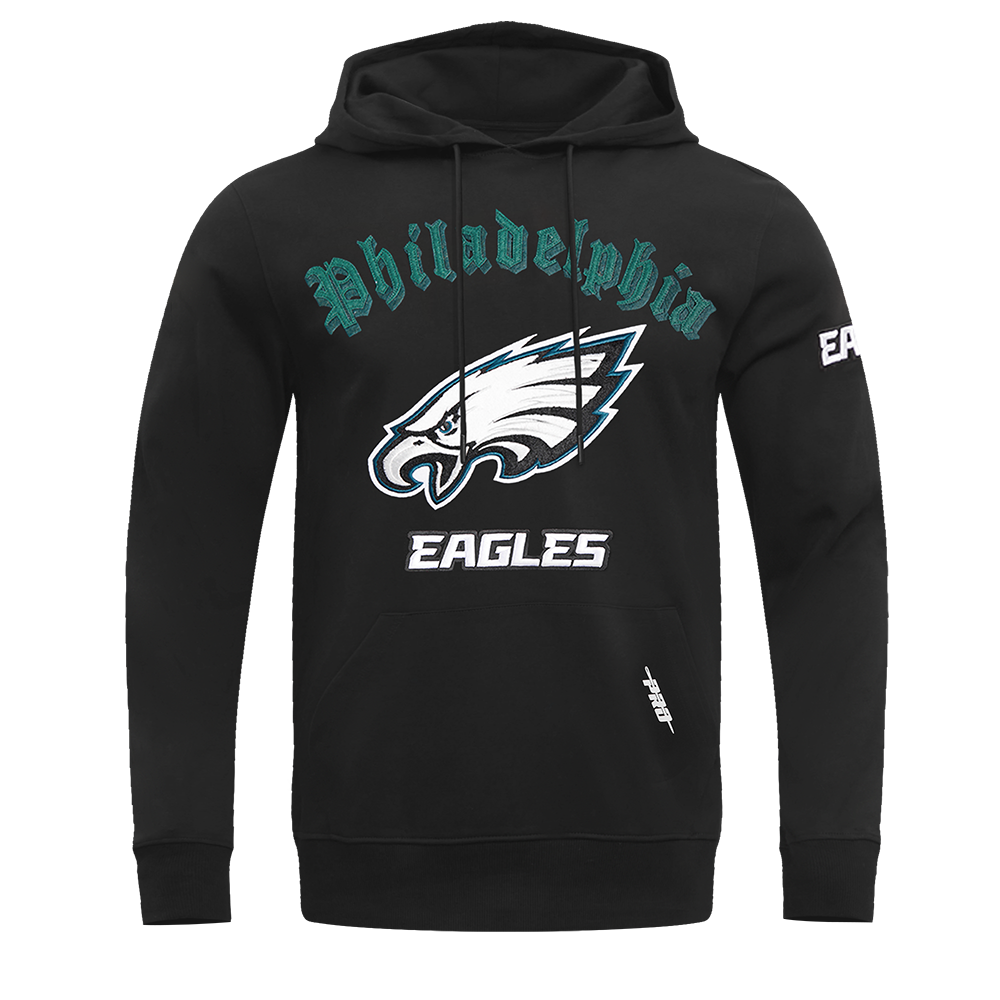NFL PHILADELPHIA EAGLES OLD ENGLISH MEN'S PULLOVER HOODIE (BLACK)