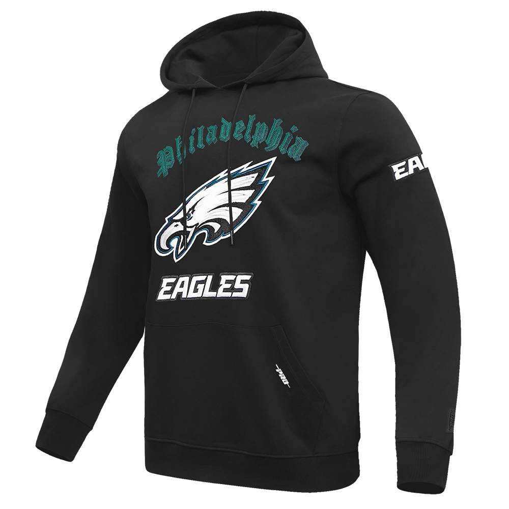 NFL PHILADELPHIA EAGLES OLD ENGLISH MEN'S PULLOVER HOODIE (BLACK)