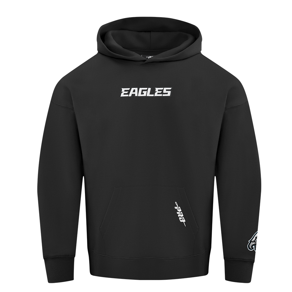 NFL PHILADELPHIA EAGLES WINGSPAN MEN'S DROP SHOULDER FLEECE PULLOVER HOODIE (BLACK)