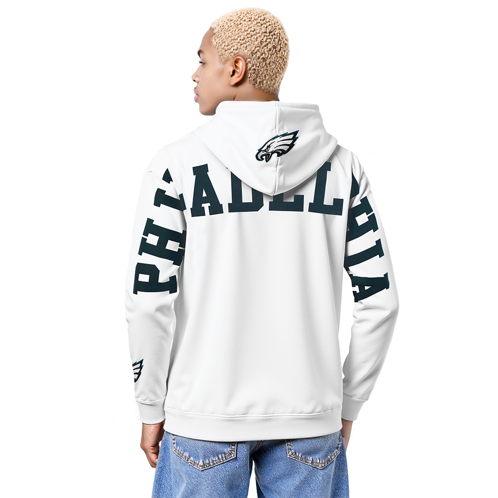 NFL PHILADELPHIA EAGLES WINGSPAN MEN'S DROP SHOULDER FLC PO HOODIE (WHITE)