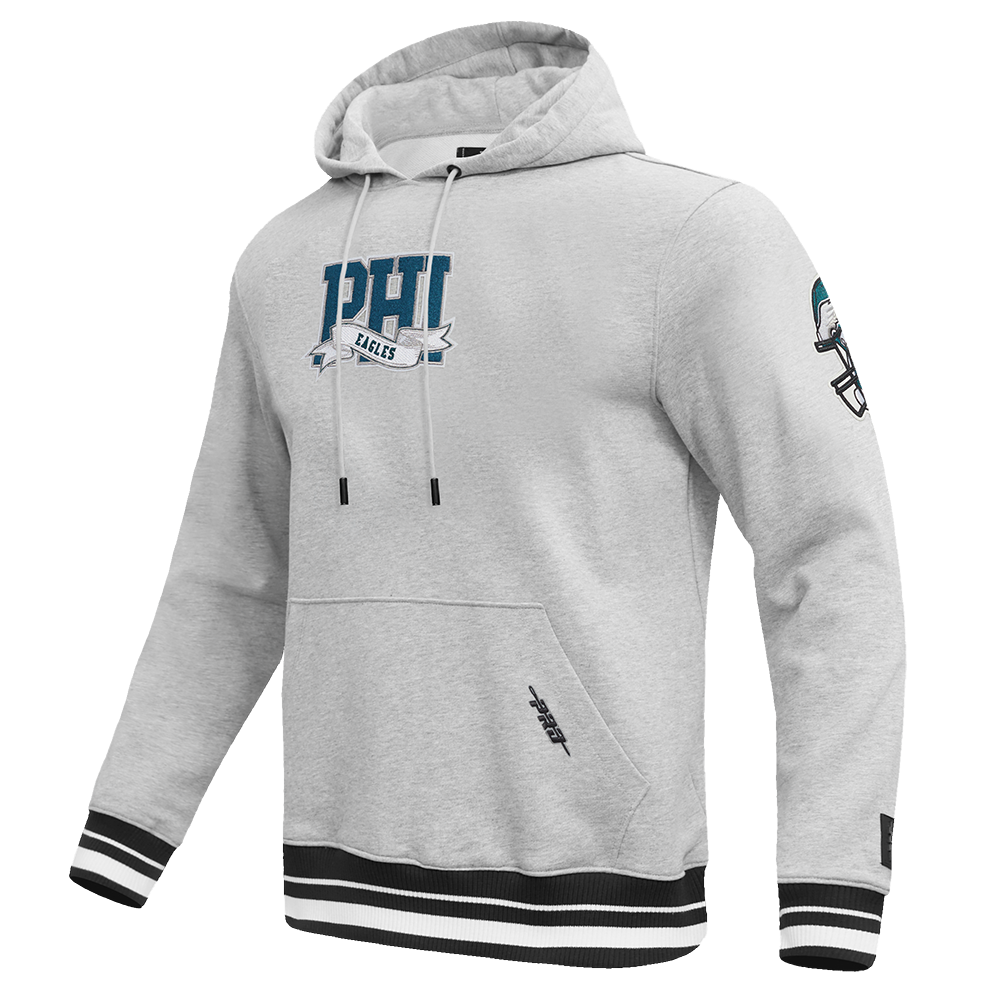NFL PHILADELPHIA EAGLES TEAM PENNANTS MEN'S RIB FLEECE PULLOVER HOODIE (HEATHER GRAY/BLACK)