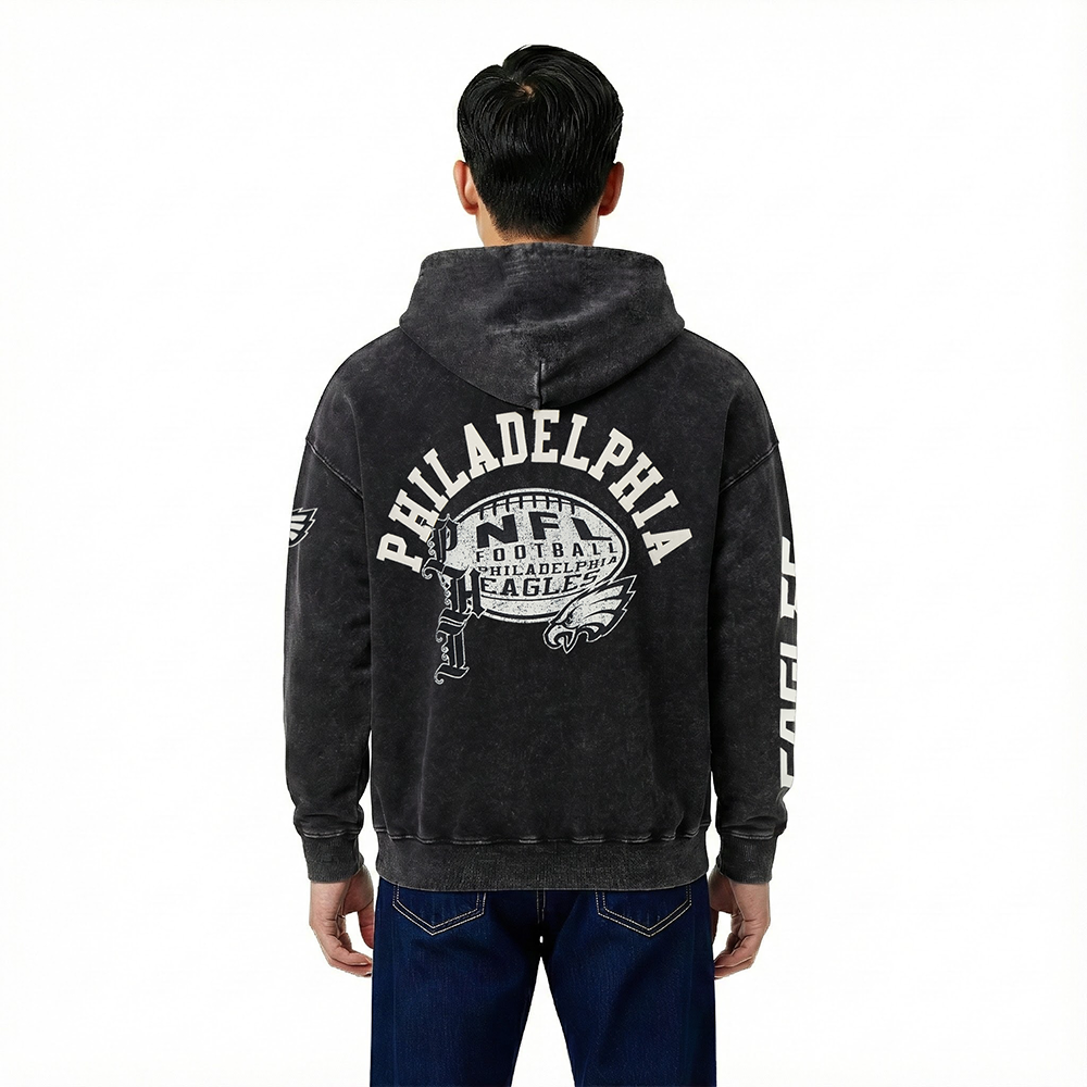 NFL PHILADELPHIA EAGLES STREET TEAM MEN'S ENZYME WASH DS FT PO HOODIE (WASHED BLACK)