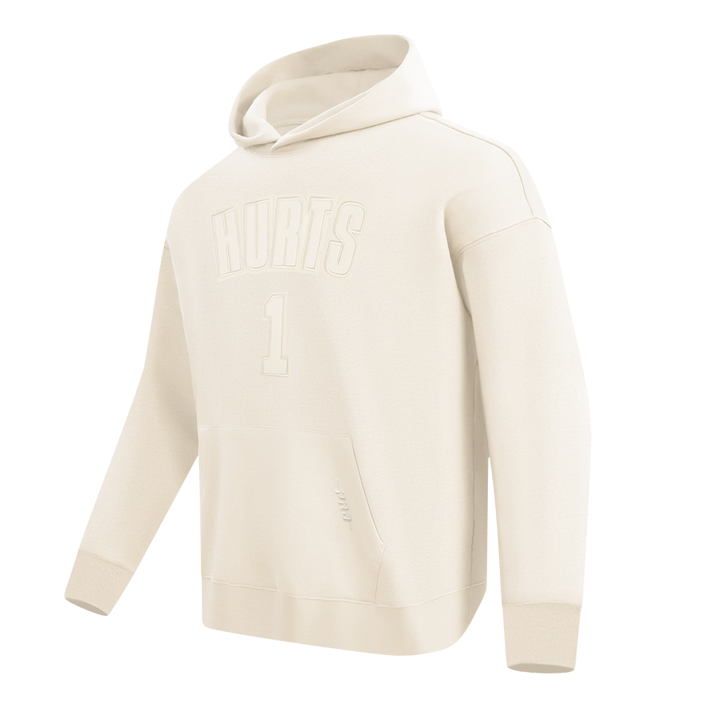 NFL PHILADELPHIA EAGLES JALEN HURTS #1 NEUTRAL PNN MEN'S DROP SHOULDER FLC PO HOODIE (EGGSHELL)
