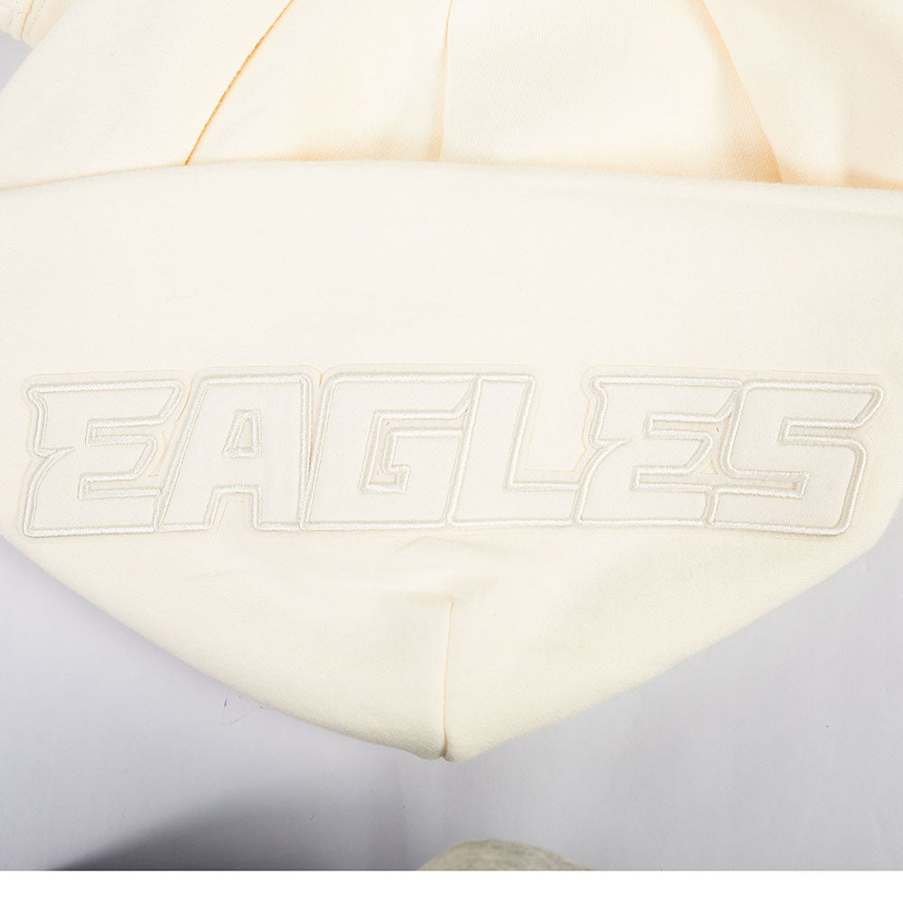 NFL PHILADELPHIA EAGLES JALEN HURTS #1 NEUTRAL PNN CHANDAIL À CAPUCHON EN MOLLETON À ÉPAULES TOMBANTES POUR HOMME (COQUILLE D'ŒUF)