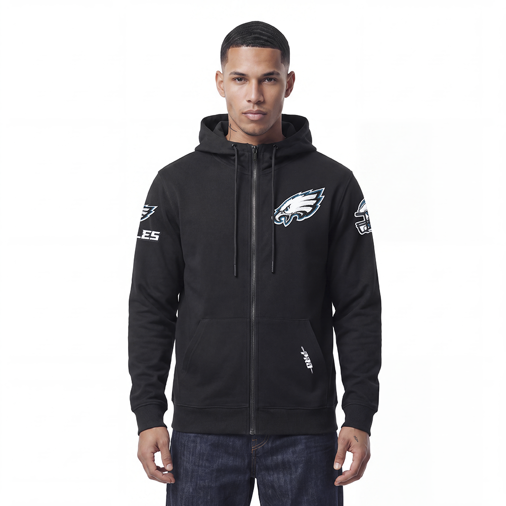 NFL PHILADELPHIA EAGLES CLASSIC CHENILLE CHANDAIL À CAPUCHON À GLISSIÈRE POUR HOMME (NOIR)