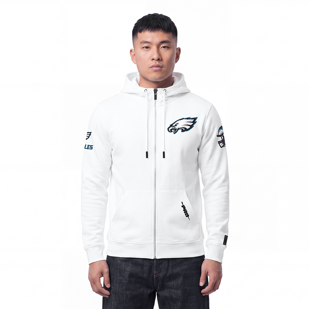 NFL PHILADELPHIA EAGLES CLASSIC CHENILLE CHANDAIL À CAPUCHON À GLISSIÈRE POUR HOMME (BLANC)