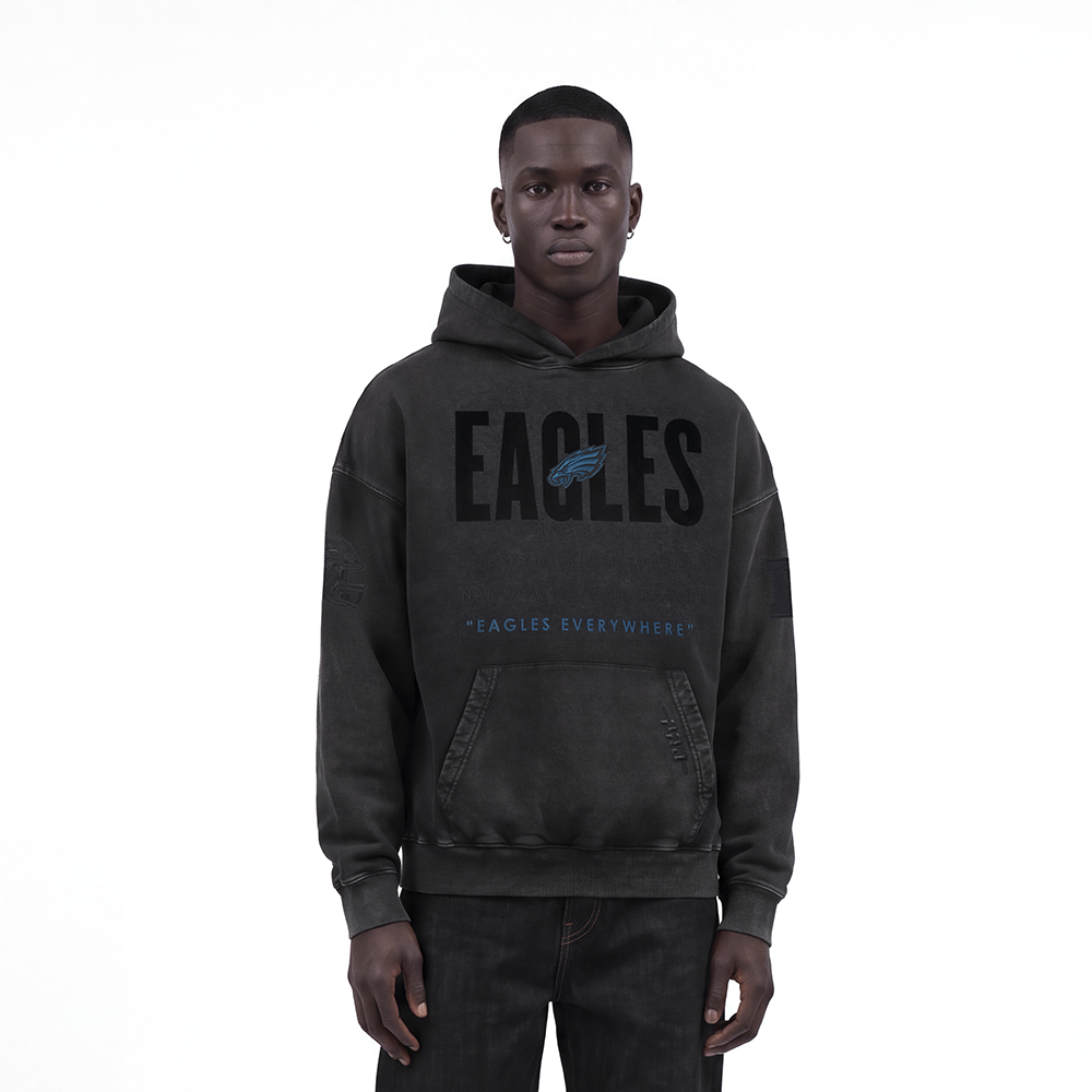 NFL PHILADELPHIA EAGLES ECLIPSE CHANDAIL À CAPUCHON POUR HOMME (NOIR DÉLAVÉ)