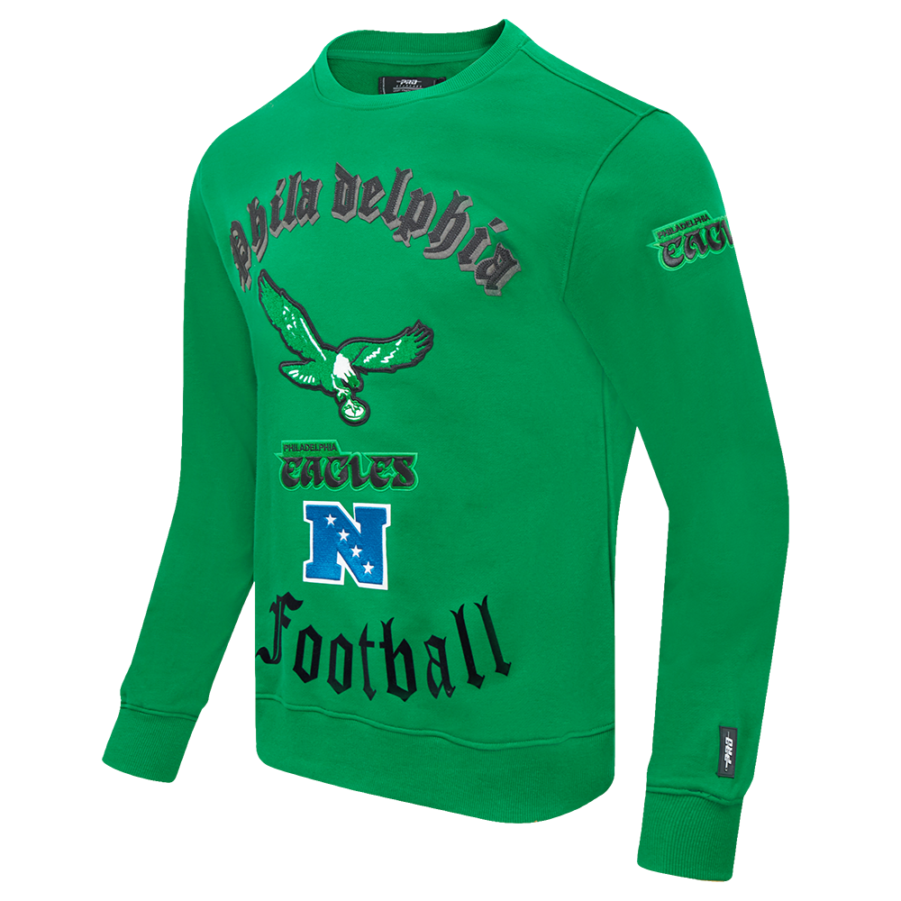 NFL PHILADELPHIA EAGLES RETRO OLD ENGLISH MEN'S CREWNECK (KELLY GREEN)