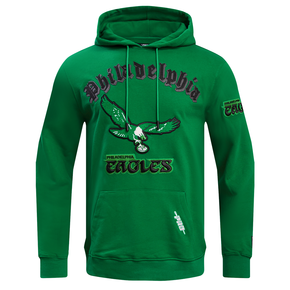 NFL PHILADELPHIA EAGLES RETRO OLD ENGLISH MEN'S PULLOVER HOODIE (KELLY GREEN)