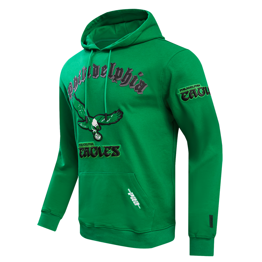 NFL PHILADELPHIA EAGLES RETRO OLD ENGLISH MEN'S PULLOVER HOODIE (KELLY GREEN)