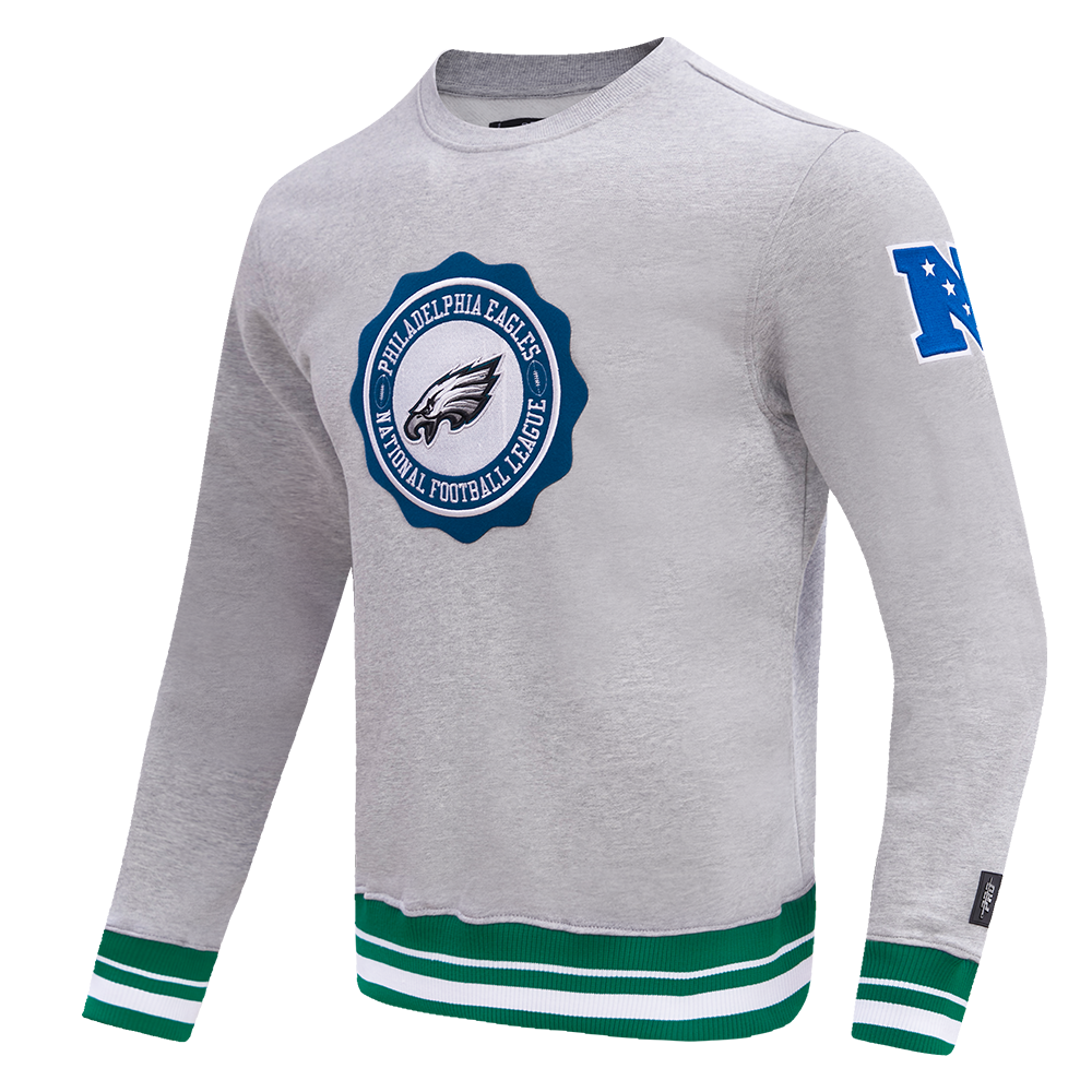 NFL PHILADELPHIA EAGLES CREST EMBLEM MEN'S RIB CREWNECK (HEATHER GREY/GREEN)