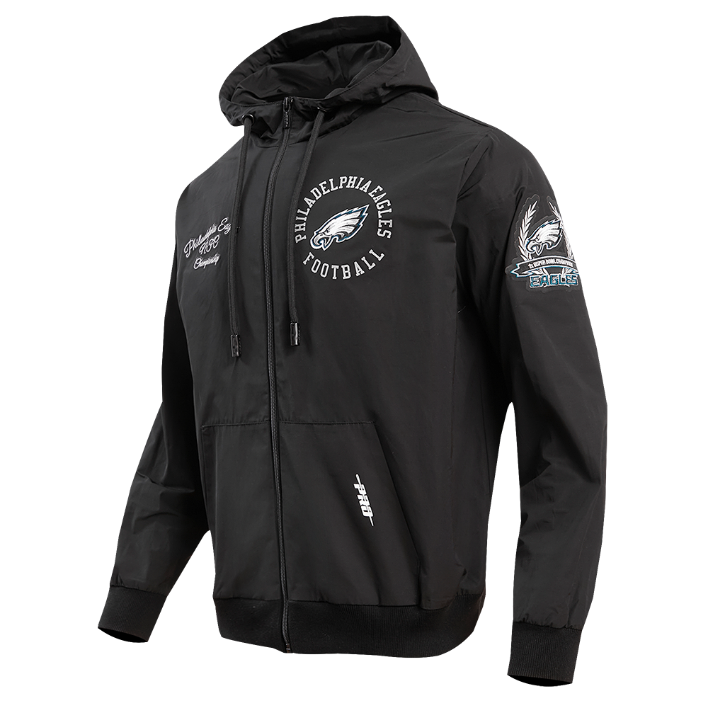 NFL PHILADELPHIA EAGLES HYBRID WOVEN MEN'S FULL ZIP PULLOVER HOODIE (BLACK)