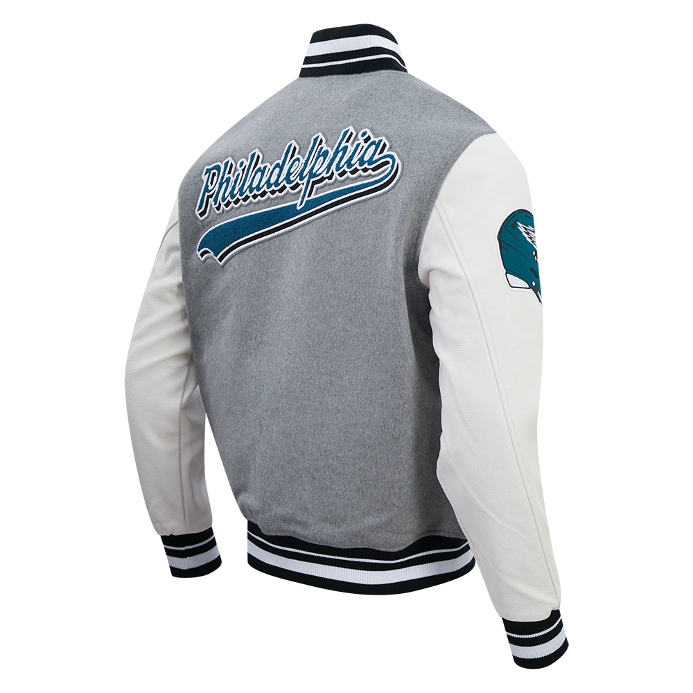 NFL PHILADELPHIA EAGLES SCRIPT TAIL BLOUSON COLLÉGIAL POUR HOMME (GRIS CHINÉ/BLANC/NOIR)