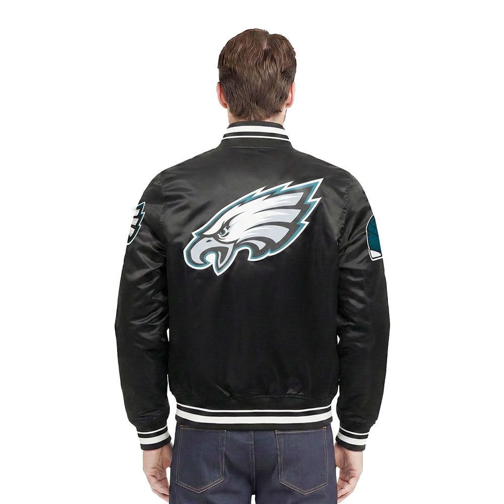 NFL PHILADELPHIA EAGLES SCRIPT TAIL BLOUSON EN SATIN POUR HOMME (NOIR)