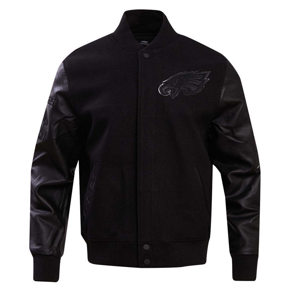 NFL PHILADELPHIA EAGLES TRIPLE BLACK MEN'S WOOL VARSITY JACKET (TRIPLE BLACK MEN'S)