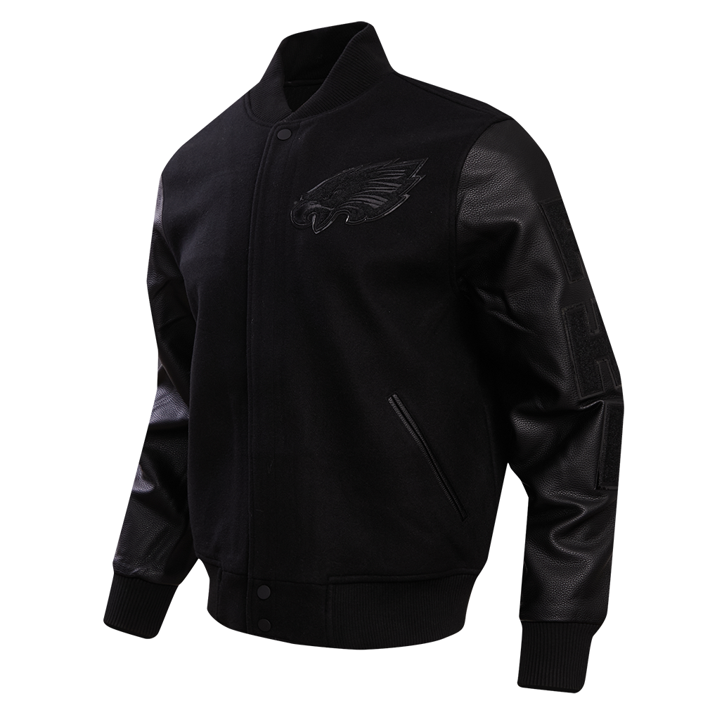NFL PHILADELPHIA EAGLES TRIPLE BLACK MEN'S WOOL VARSITY JACKET (TRIPLE BLACK MEN'S)