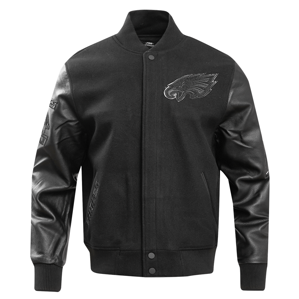 NFL PHILADELPHIA EAGLES TRIPLE BLACK MEN'S WOOL VARSITY JACKET (TRIPLE BLACK MEN'S)