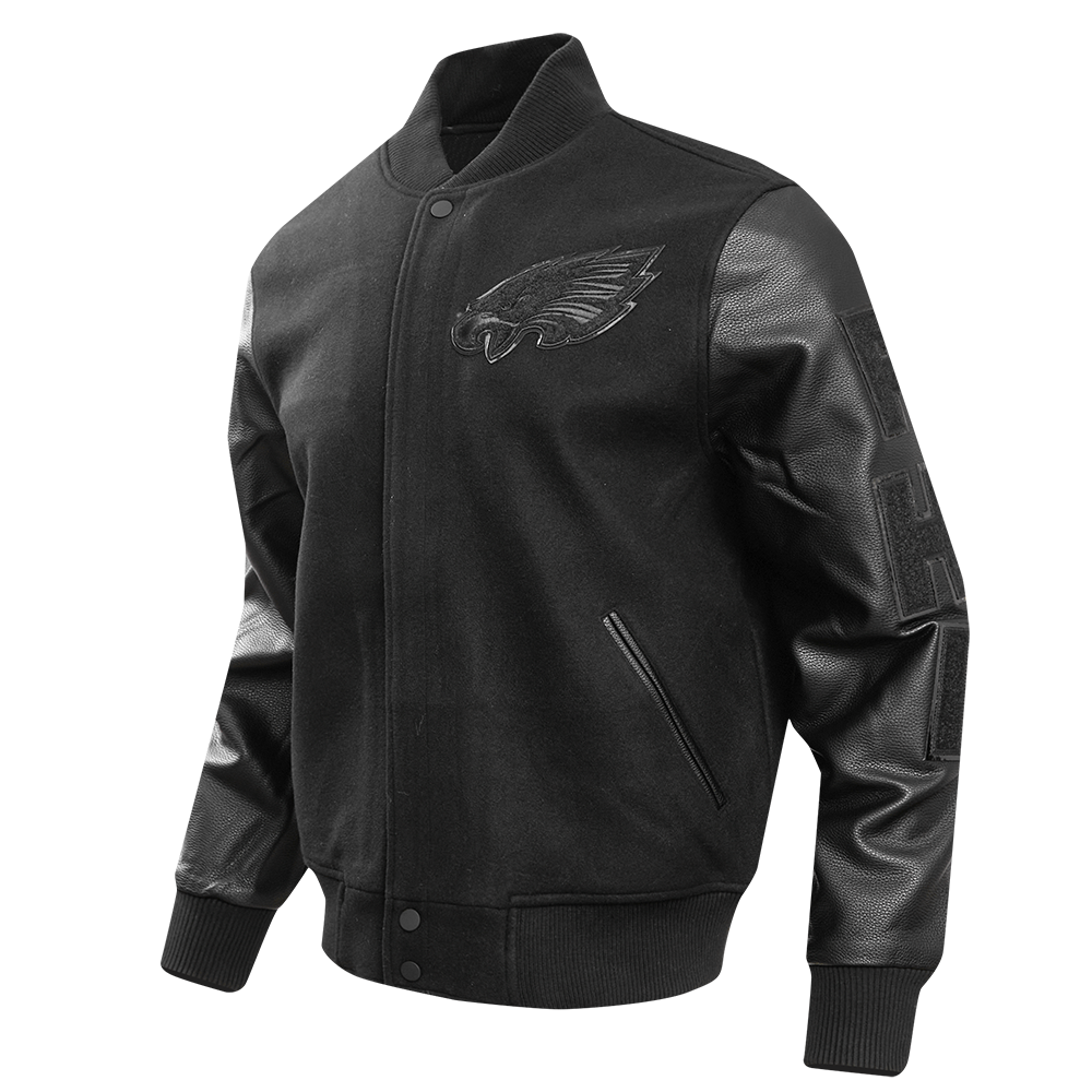 NFL PHILADELPHIA EAGLES TRIPLE BLACK MEN'S WOOL VARSITY JACKET (TRIPLE BLACK MEN'S)