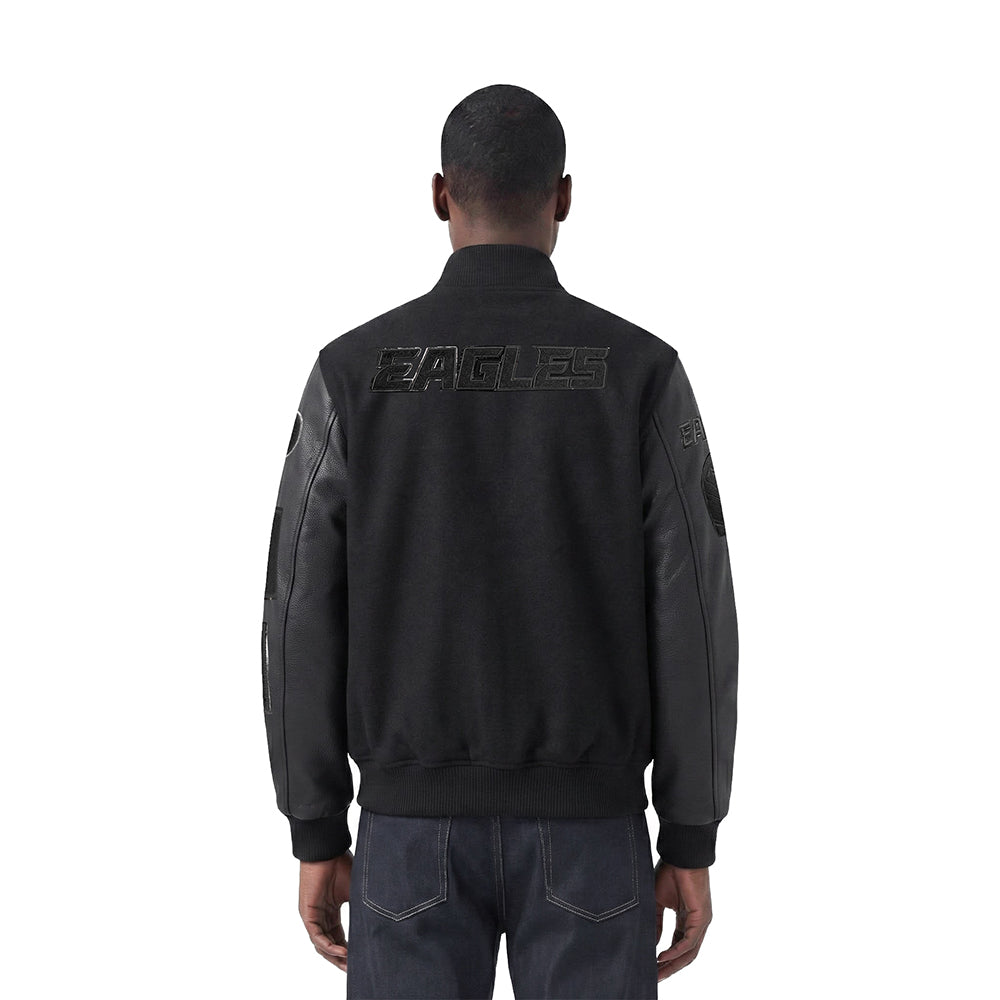NFL PHILADELPHIA EAGLES TRIPLE BLACK MEN'S WOOL VARSITY JACKET (TRIPLE BLACK MEN'S)