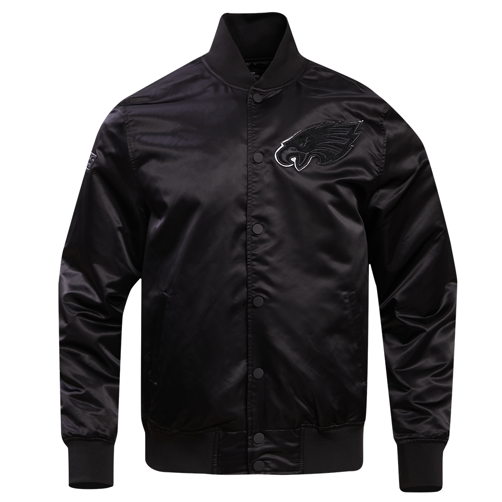 NFL PHILADELPHIA EAGLES TRIPLE BLACK MEN'S SATIN JACKET (TRIPLE BLACK MEN'S)