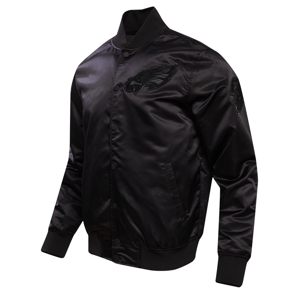 NFL PHILADELPHIA EAGLES TRIPLE BLACK MEN'S SATIN JACKET (TRIPLE BLACK MEN'S)