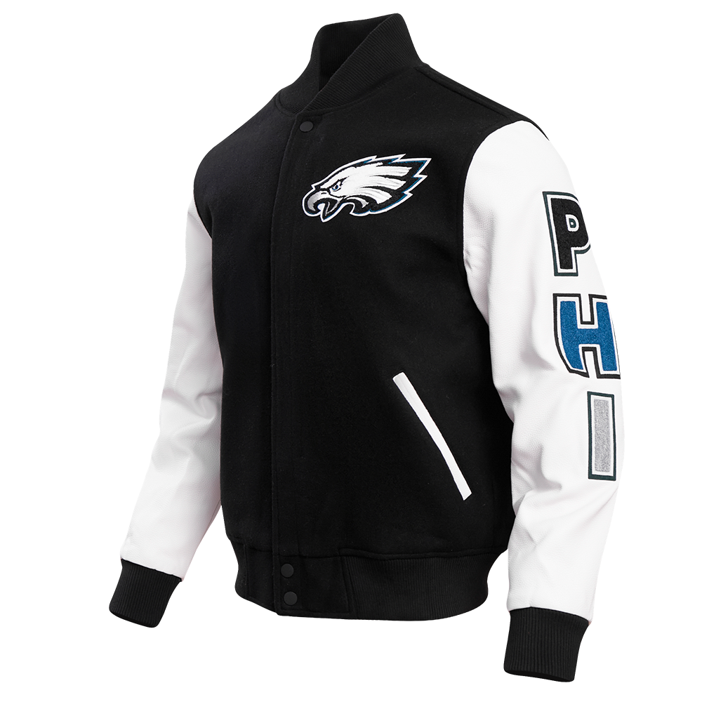 NFL PHILADELPHIA EAGLES CLASSIC WOOL MEN'S VARSITY JACKET (BLACK/WHITE)