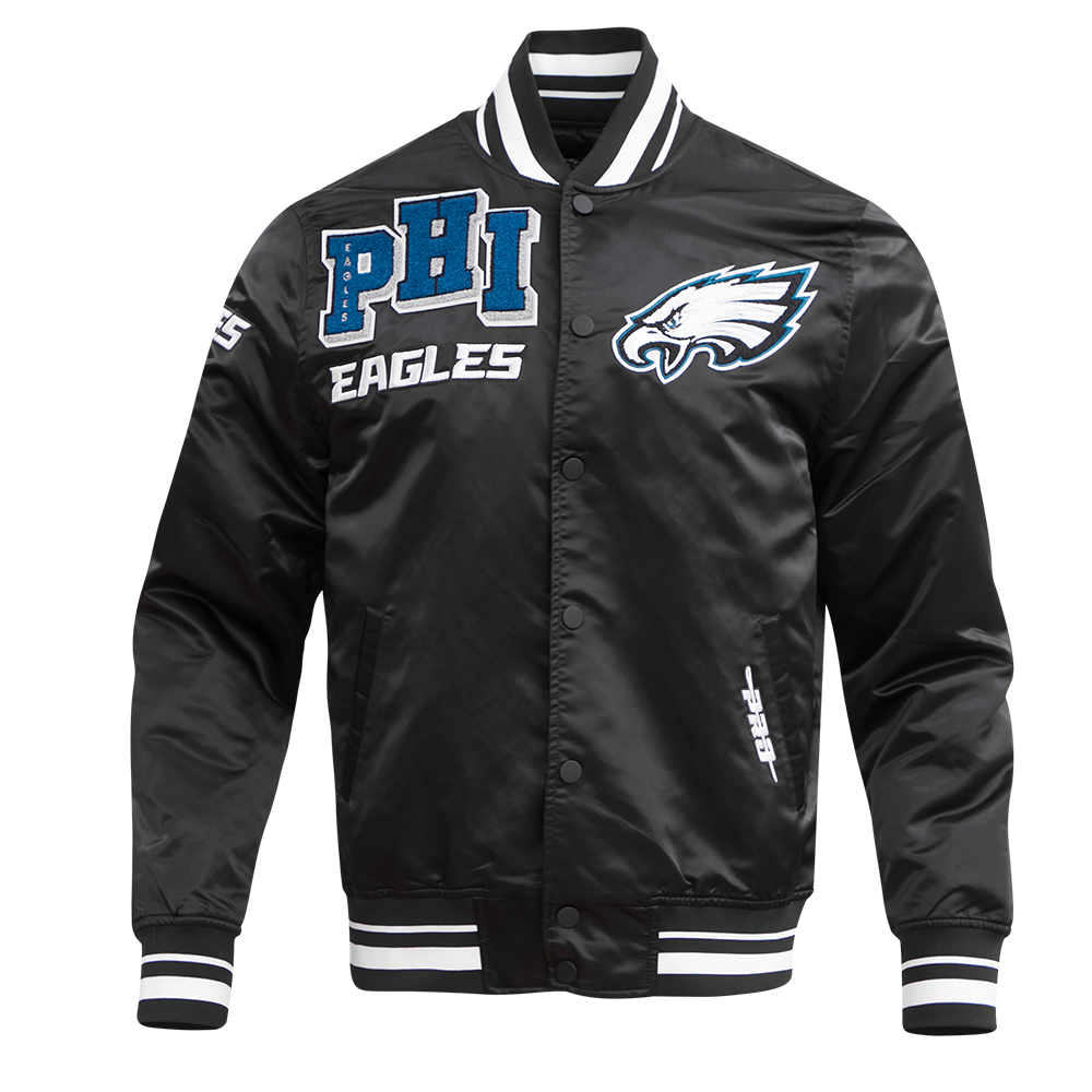 NFL PHILADELPHIA EAGLES MASH UP BLOUSON EN SATIN À BORDS CÔTELÉS POUR HOMME (NOIR)
