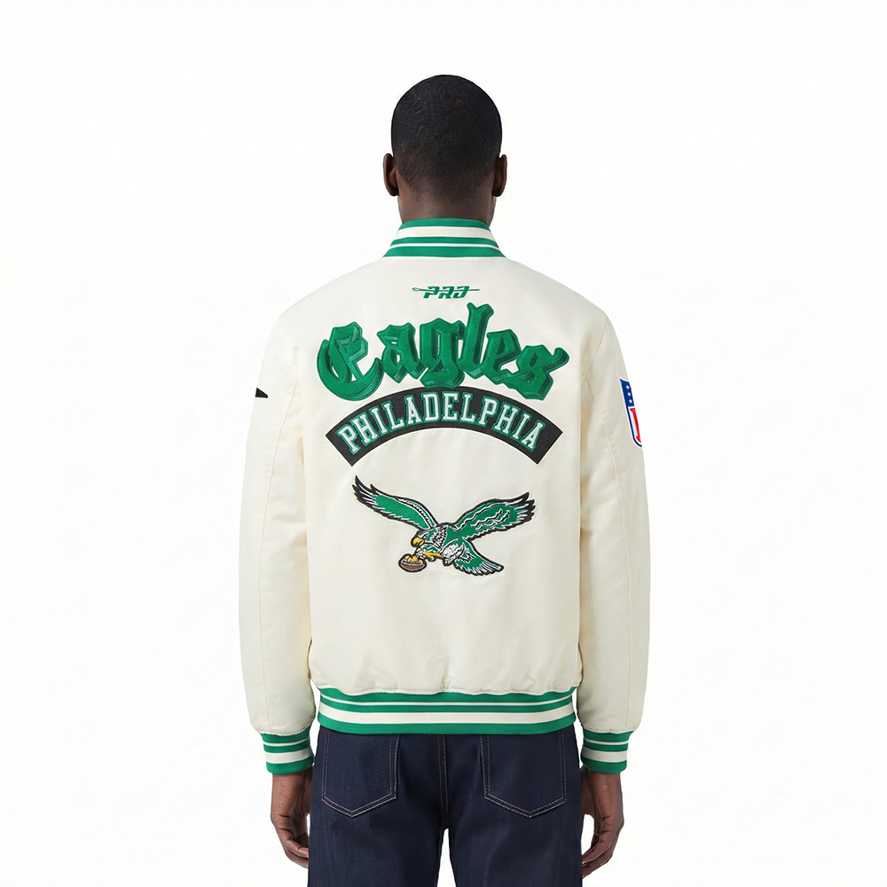 NFL PHILADELPHIA EAGLES BEST OF MEN'S RIB SATIN JACKET (EGGSHELL/ KELLY GREEN)