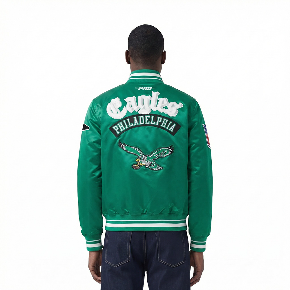 NFL PHILADELPHIA EAGLES BEST OF BLOUSON EN SATIN À BORDS CÔTELÉS POUR HOMME (VERT KELLY)