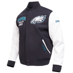 NFL PHILADELPHIA EAGLES CITY ARCH MEN'S WOOL VARSITY JACKET (BLACK/WHITE M60030)