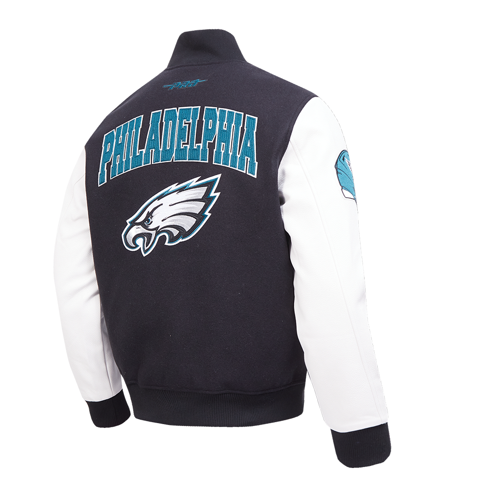 NFL PHILADELPHIA EAGLES CITY ARCH MEN'S WOOL VARSITY JACKET (BLACK/WHITE M60030)