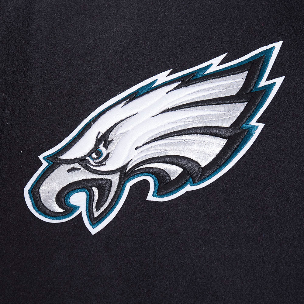 NFL PHILADELPHIA EAGLES CITY ARCH MEN'S WOOL VARSITY JACKET (BLACK/WHITE M60030)