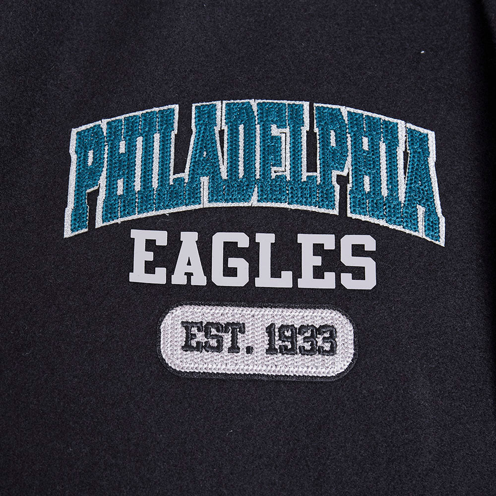 NFL PHILADELPHIA EAGLES CITY ARCH MEN'S WOOL VARSITY JACKET (BLACK/WHITE M60030)